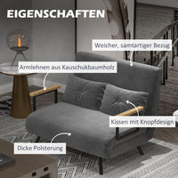 HOMCOM Schlafsofa 2er-Sofa Samtsofa, Schlaffunktion, inkl. 2 Kissen, Samtoptik, Natur + Dunkelgrau + – Produktabbildung 6