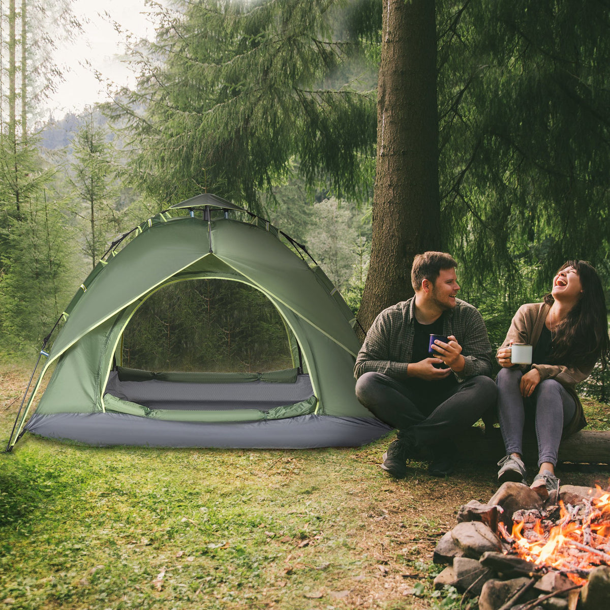 Doppelzelt Campingzelt Outdoorzelt Familienzelt Quick-Up-Zelt 2 Erwachsene + 1 Kind 4 Jahreszeiten – Produktabbildung 2