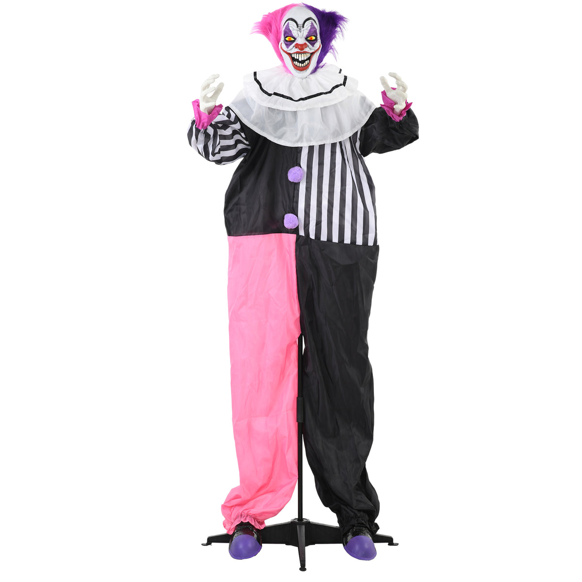 HOMCOM Grusel-Clown Halloween-Dekoration, beweglich, Lach-Funktion, Pink+Lila