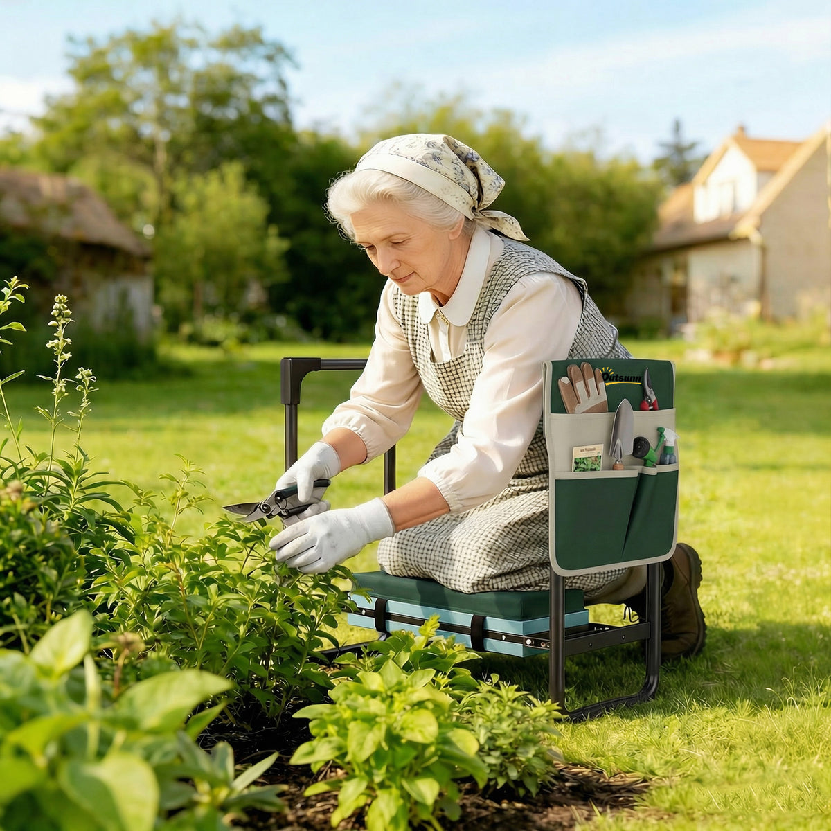 Outsunny Gartenkniepolster und Sitz, 150 kg Tragkraft, Gartenhocker mit dick gepolstertem Kniebereich – Produktabbildung 2
