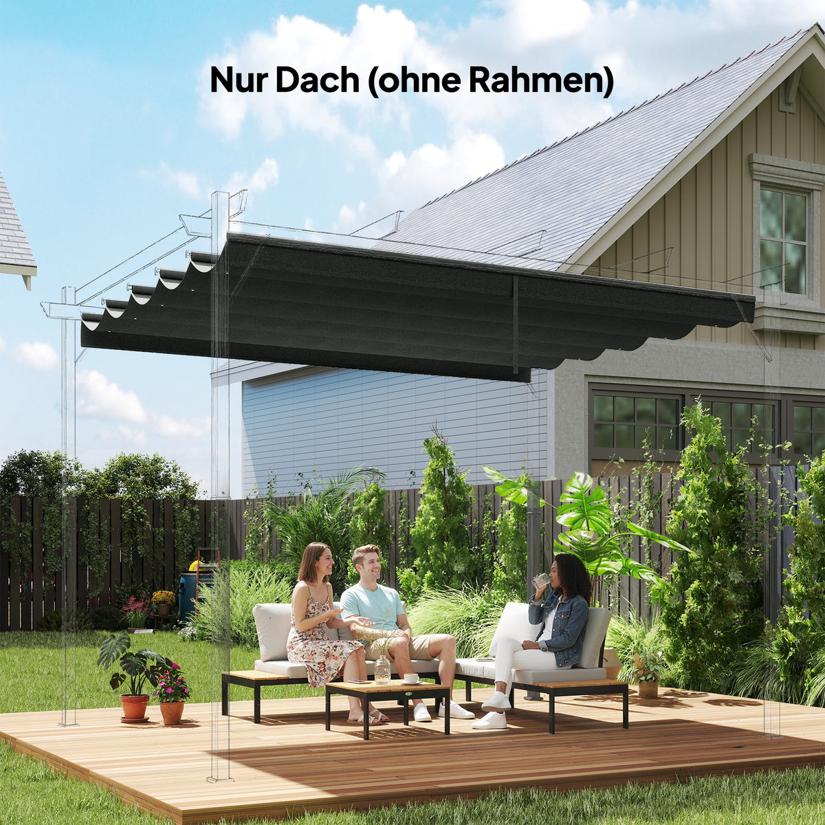 Outsunny Ersatzplane für 3x3m Pavillons, mit Wasserablauflöchern, 2,50 x 2,55 m, Dunkelgrau – Produktabbildung 2
