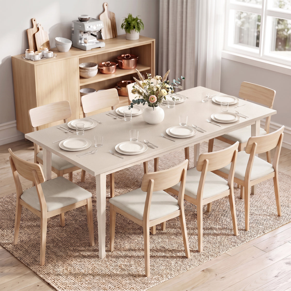 HOMCOM Esstisch für 8 Personen, Moderner Küchentisch mit Massivholzbeinen, 180 cm, Creme – Produktabbildung 2