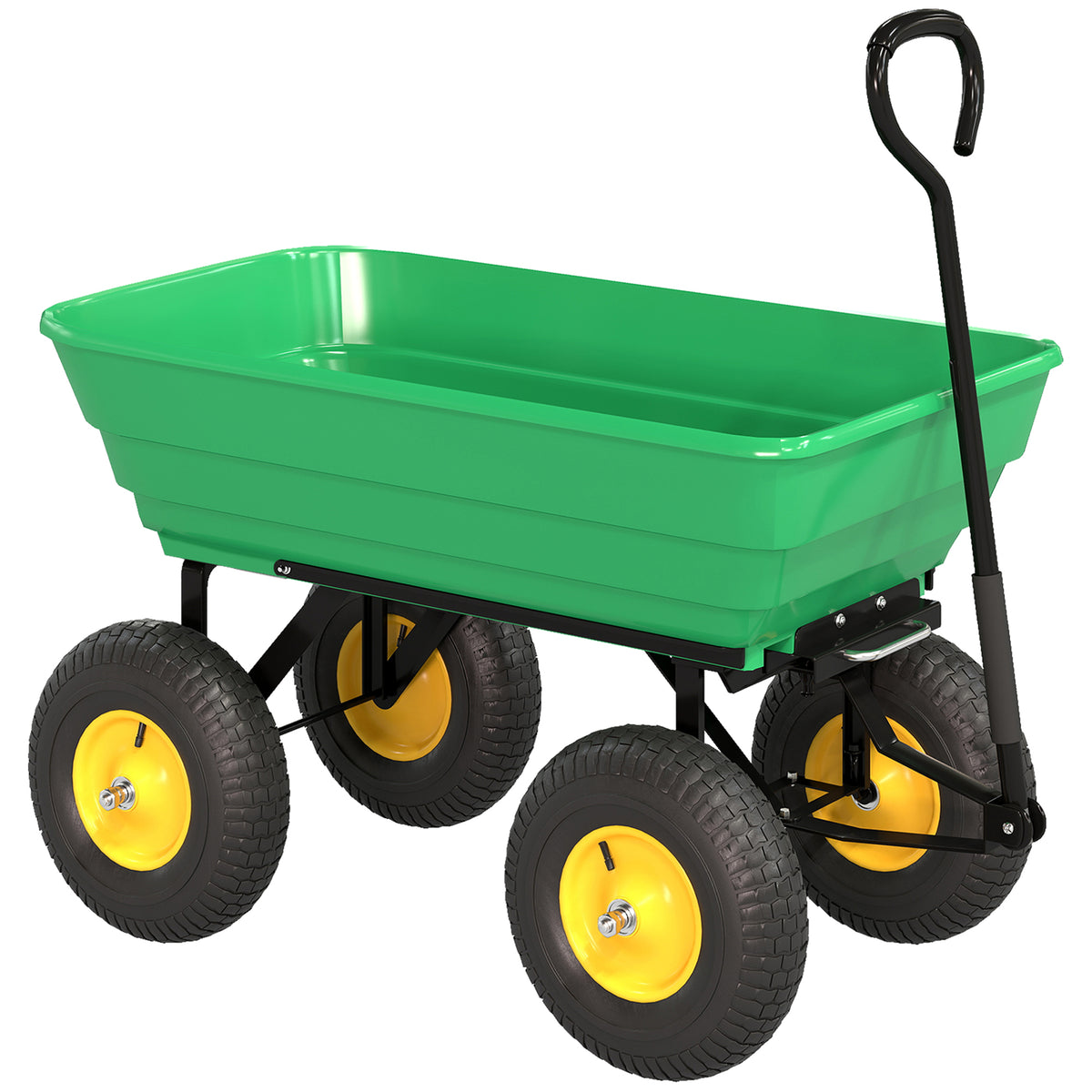 Outsunny Gartenwagen mit Kippfunktion bis 200 kg Handwagen mit 75 Liter Kunststoffwanne Ziehgriff