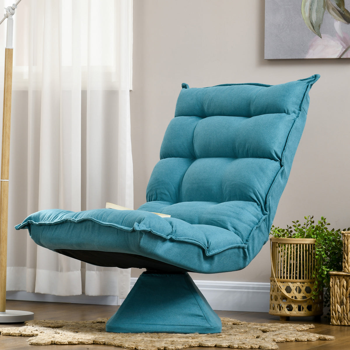 HOMCOM Relaxsessel Lesesessel, drehbar, Samtoptik, 62 cm x 70 cm x 95 cm, Blau – Produktabbildung 2