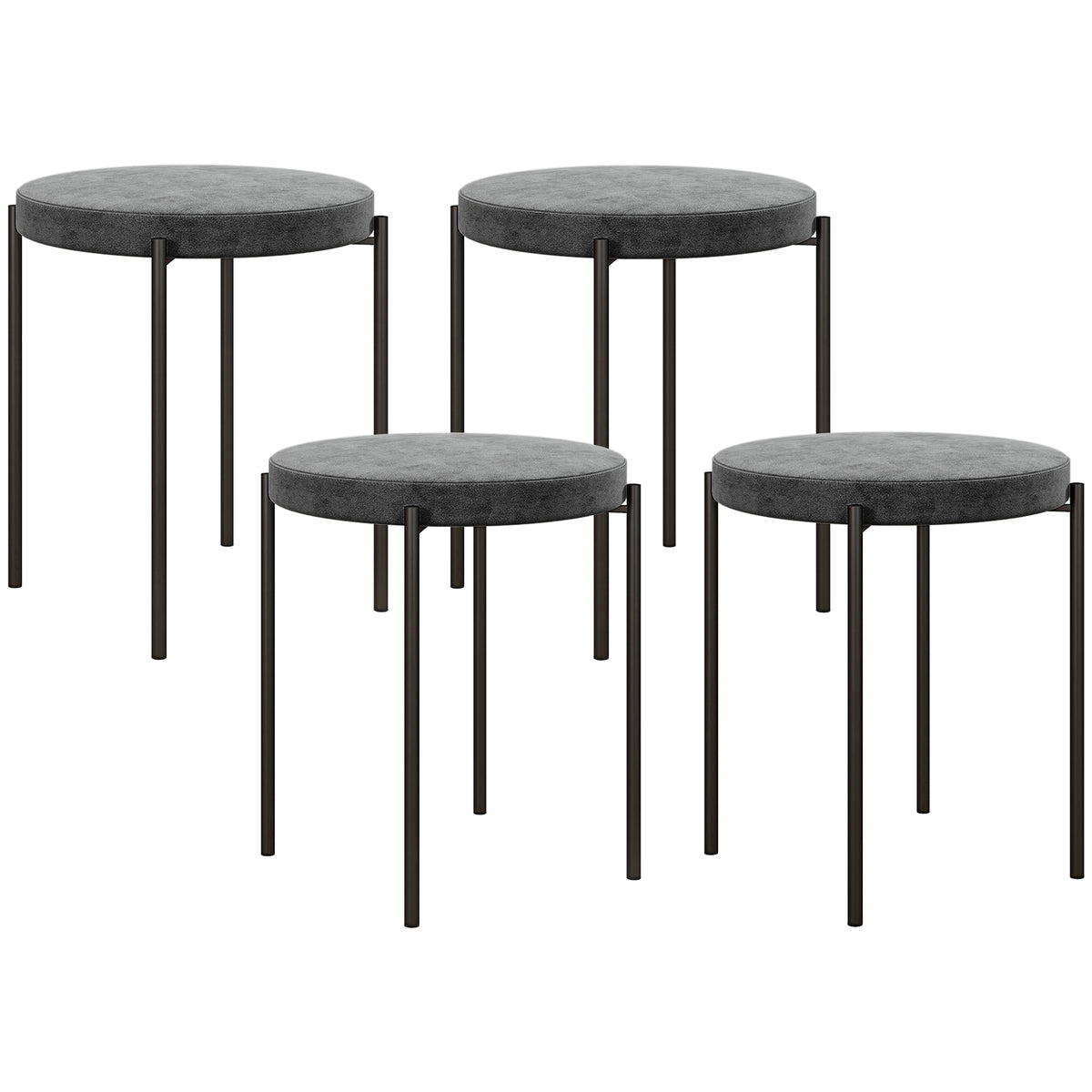 HOMCOM Küchenhocker 4-er Set, stapelbar, Samtoptik, bis 100kg, Stahlrahmen, 41,5 x 41,5 x 46 cm, Dunkelgrau