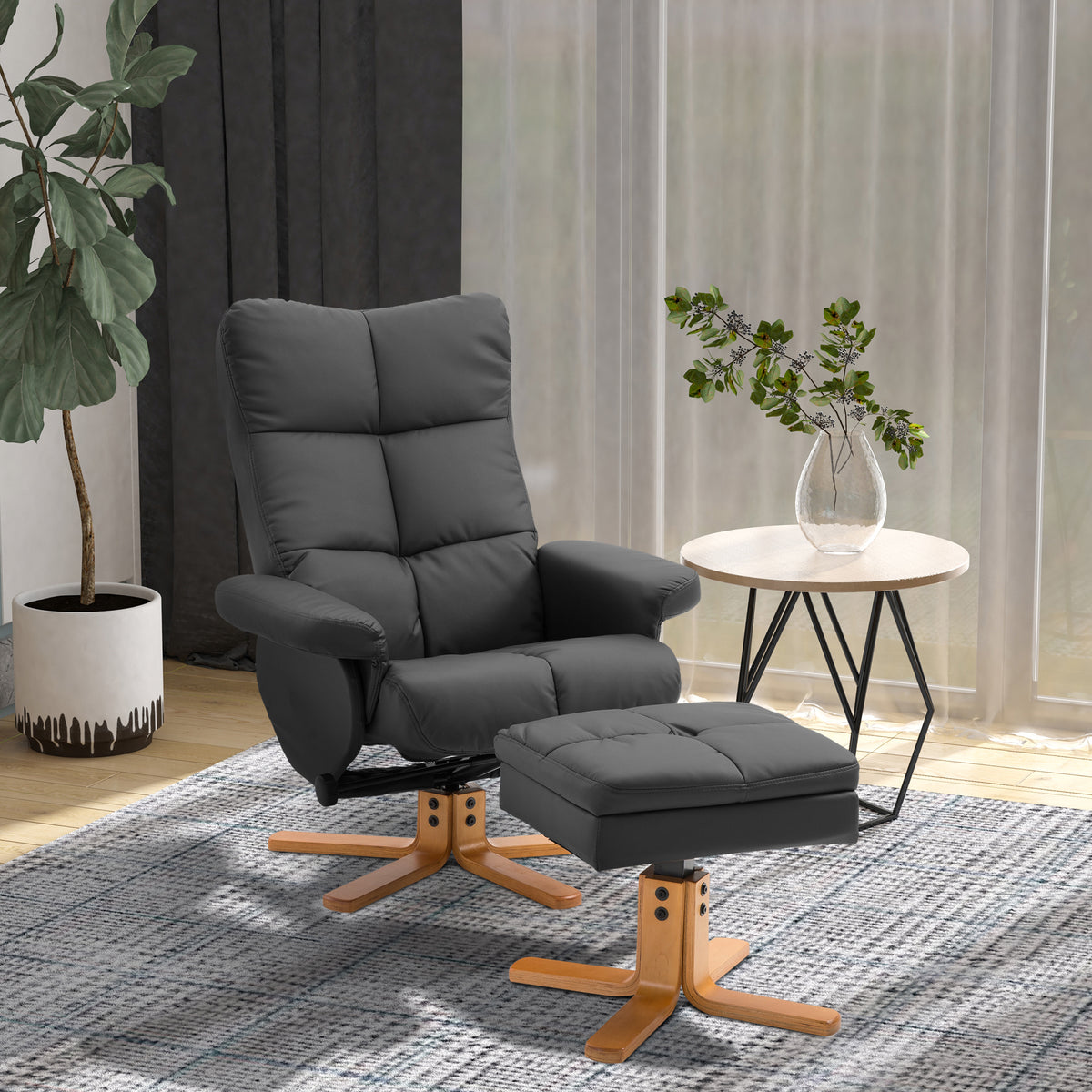 HOMCOM Relaxsessel mit Hocker, Stauraum, Gepolstert Fernsehsessel mit Liegefunktion, 360° Drehbar – Produktabbildung 2