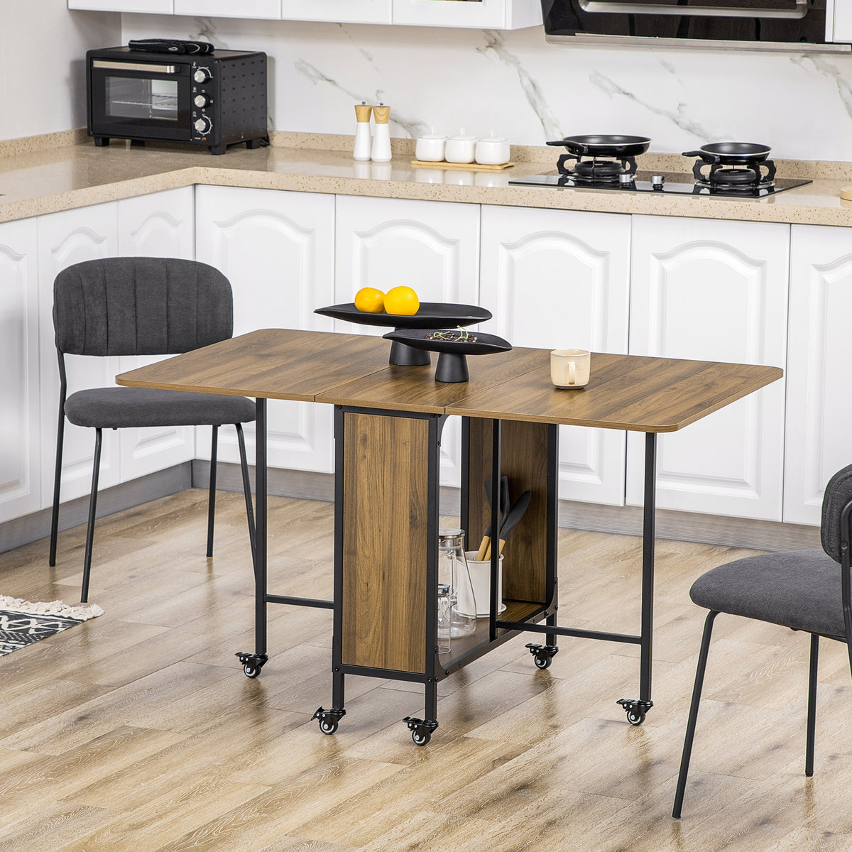 HOMCOM Mobiler Klapptisch Klapptisch, 2 klappbare Flächen, 130 cm x 80 cm x 74 cm, Braun – Produktabbildung 2