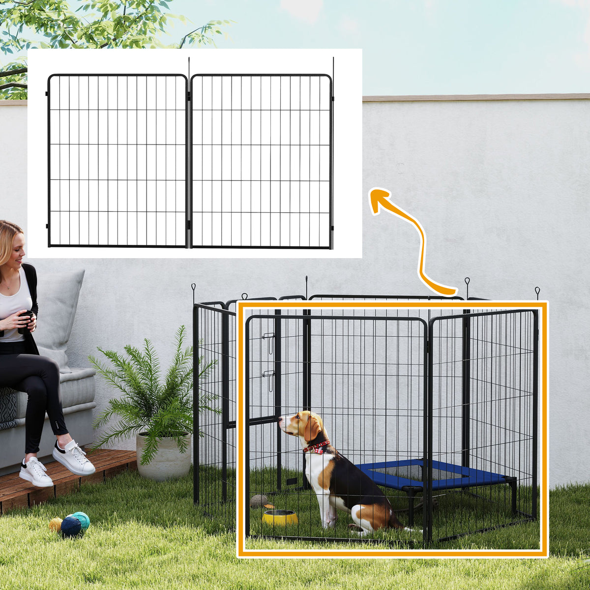 PawHut 2er-Set Erweiterung für Welpengehege, Hundezaun-Paneele, Haustierspielplatz, Welpenzaun aus Stahl – Produktabbildung 2