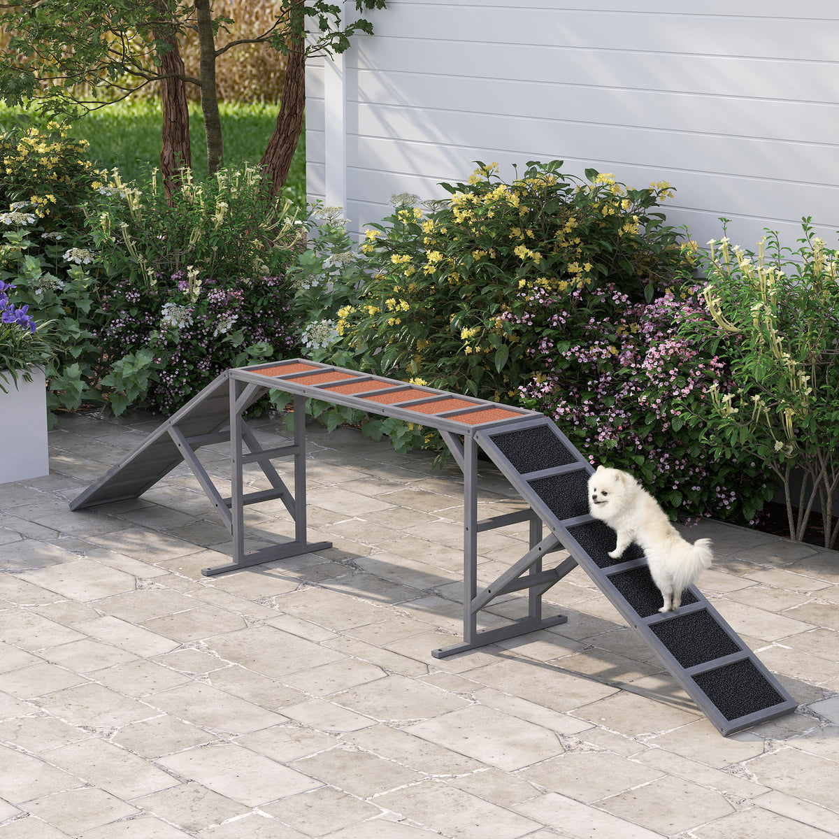 PawHut Hunde Agility Steg mit Sicherheitsstange rutschfester Oberfläche wetterfest Agility-Gerät bis 40 – Produktabbildung 2