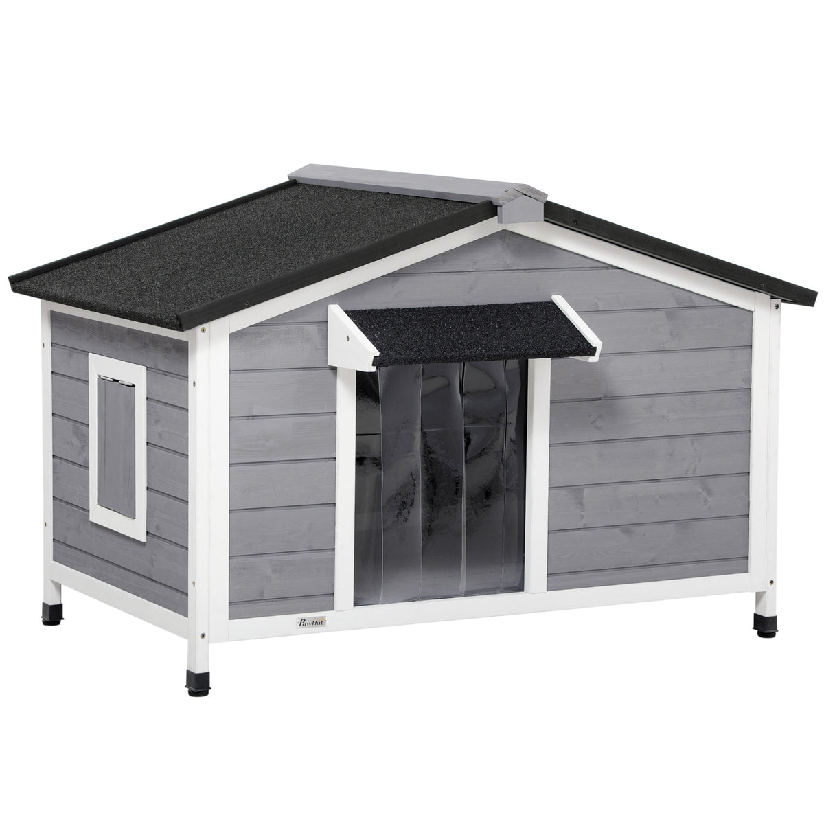 PawHut Hundehütte aus Massivholz, wetterbeständig, Asphaltdach, abnehmbarer Boden, 109 cm x 79 cm x 72 cm