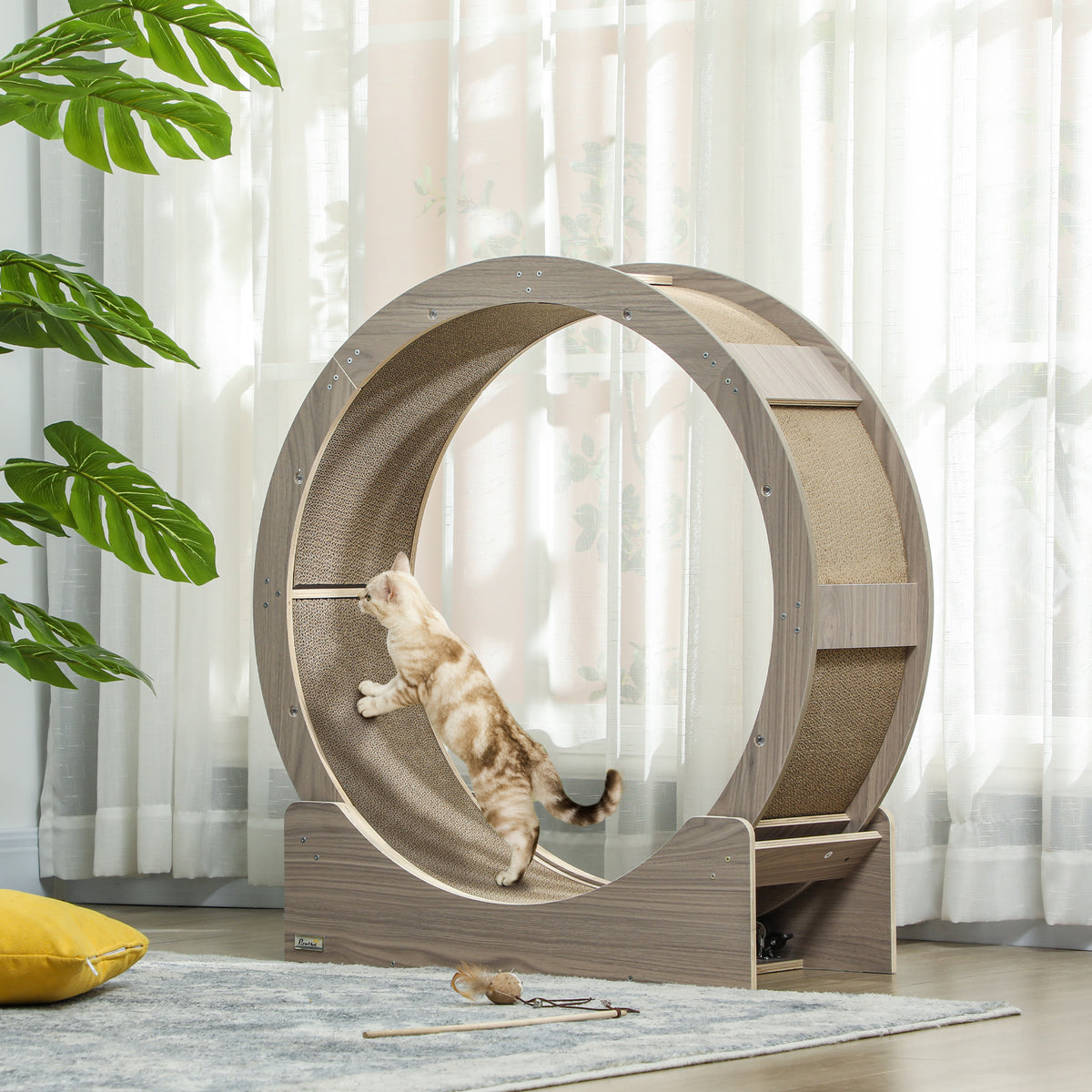 PawHut Katzenlaufrad, Laufrad für Katzen, 91 cm, mit Bremse, Kratzmatte, Katzenrad für gesunde Bewegung – Produktabbildung 2