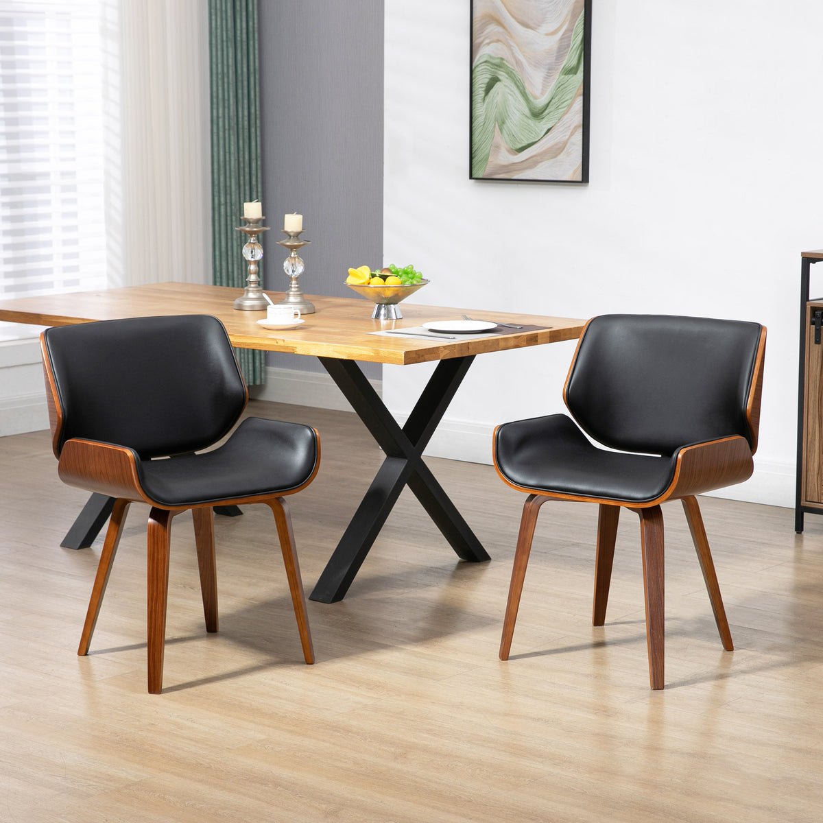 HOMCOM 2er-Set Vintage-Esszimmerstühle, Holz, Stoffbezug, Schaumstoff, Schwarz – Produktabbildung 2