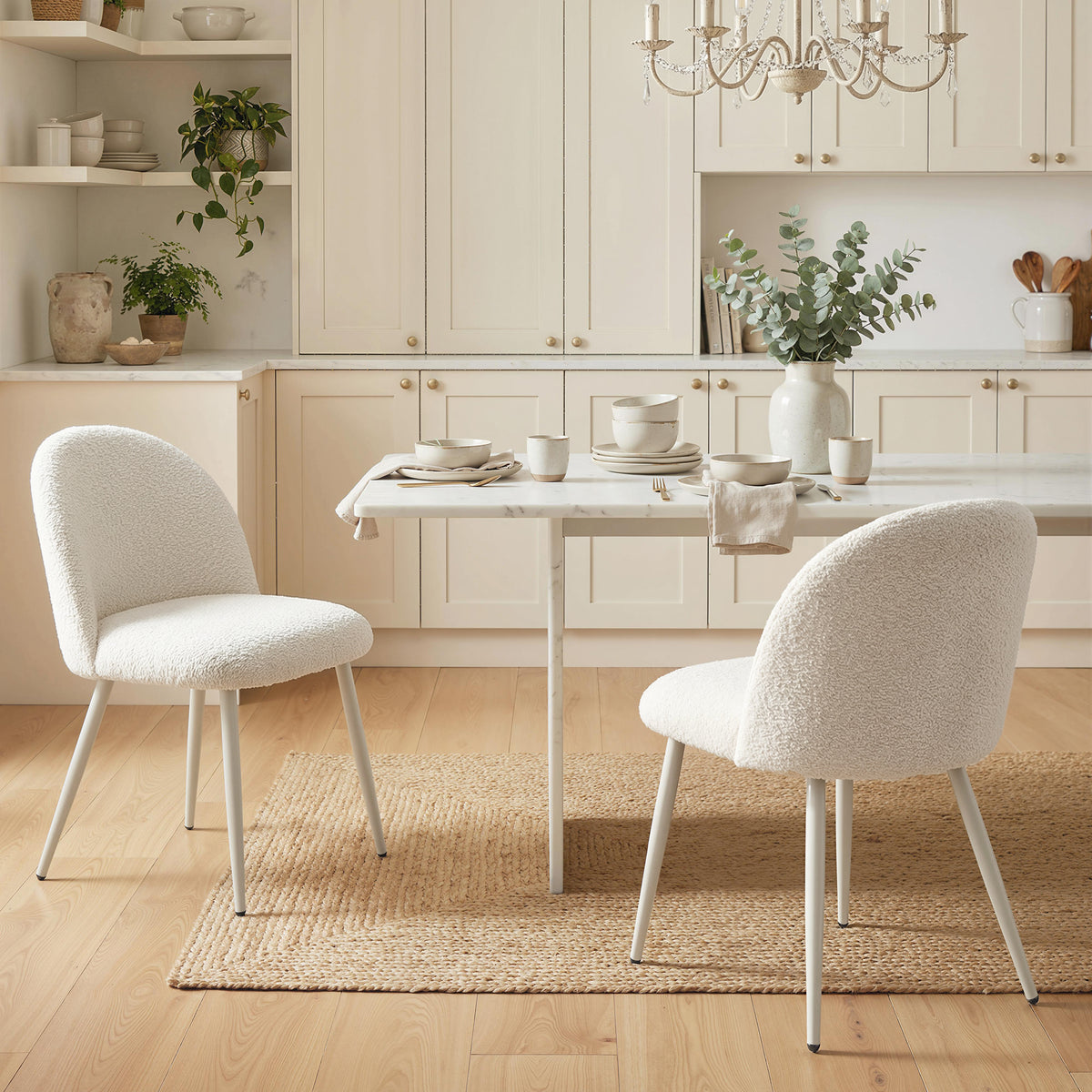 HOMCOM Esszimmerstühle, Küchenstühle, weich gepolstert mit Chenille, 50,5 x 57,5 x 78,5 cm, Cremeweiß – Produktabbildung 2