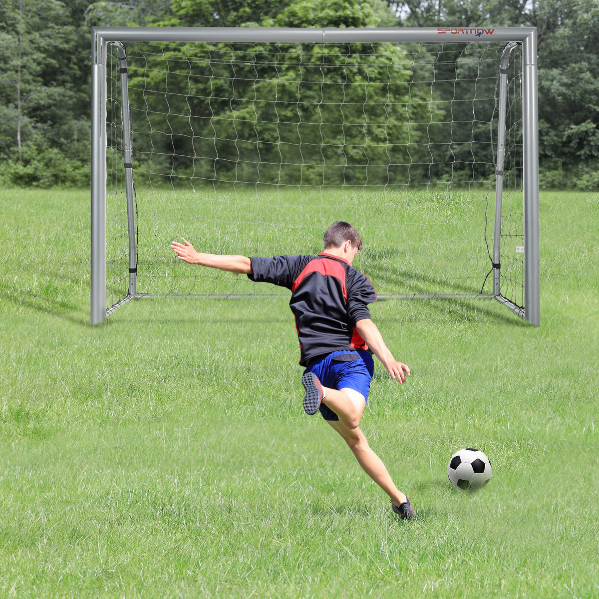 Fußballtor wetterfest, stabiles Metallgestell, reißfestes Netz, 160H x 240L x 85B cm, Grau – Produktabbildung 2