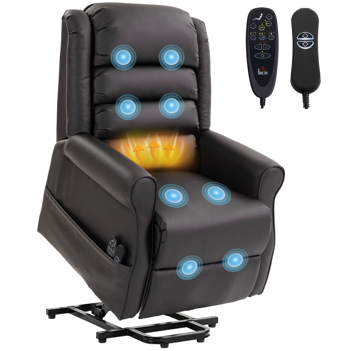 HOMCOM Elektrischer Aufstehsessel mit Vibrationsmassage und Wärmefunktion, Senioren-Sessel aus braunem