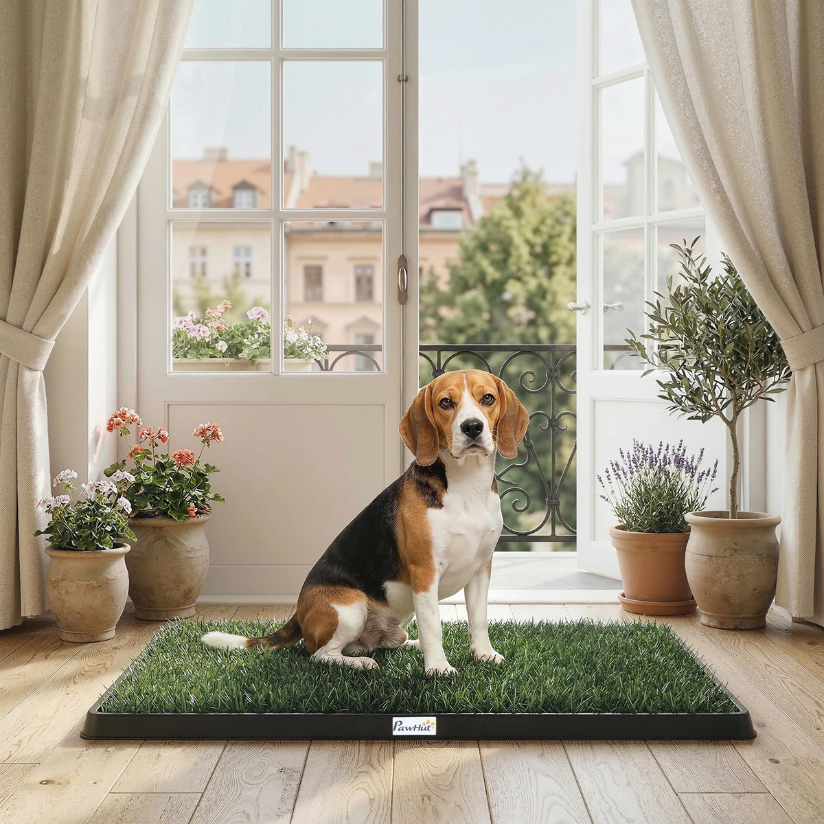 PawHut Hundetoilette 76 x 50,5 cm Hundeklo mit 2 Kunstrasen waschbar Welpentoilette für Hunde für Balkon – Produktabbildung 2