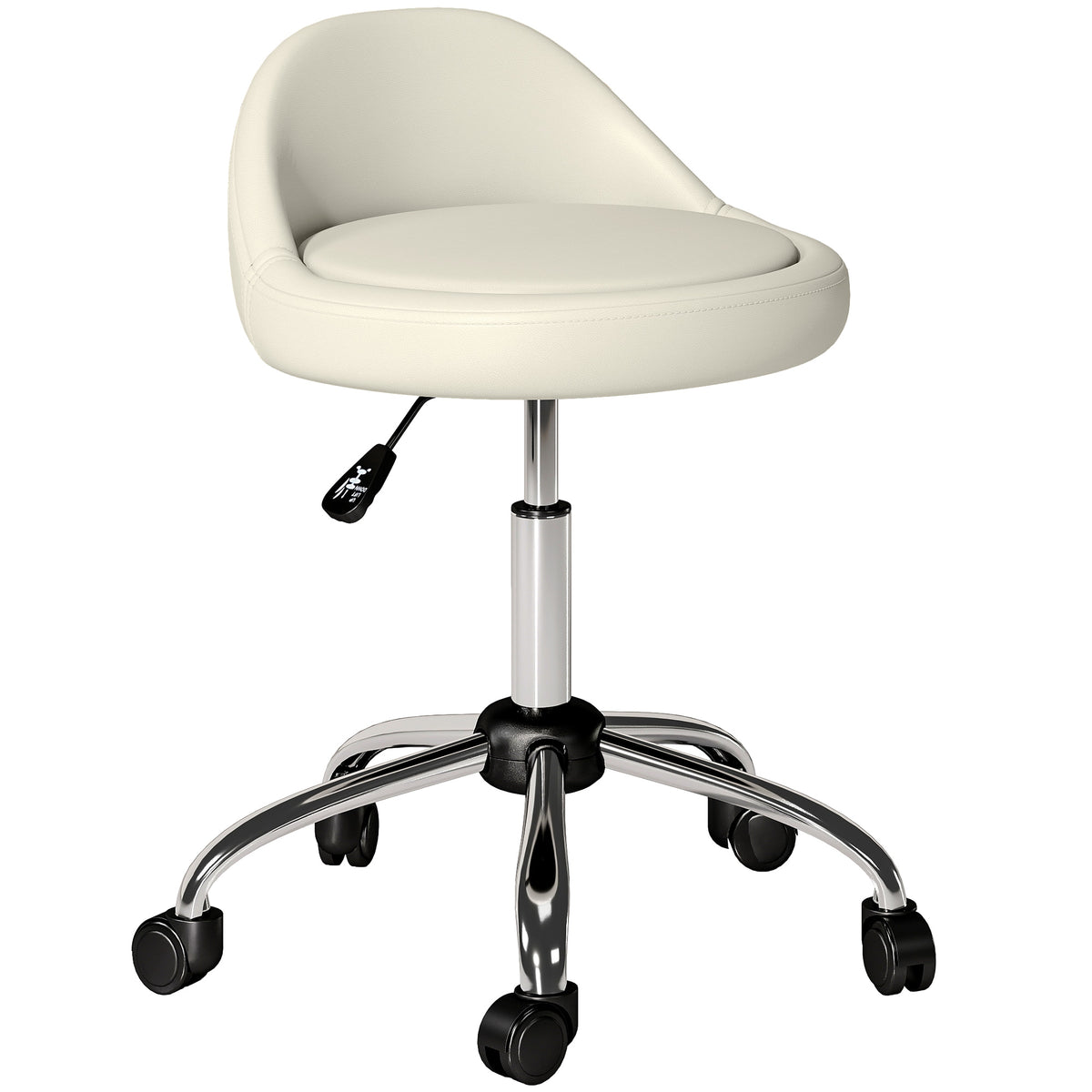 HOMCOM Arbeitshocker Drehhocker Rollhocker, höhenverstellbar, drehbare Sitzfläche, 50cm x 50 cm x 83 cm, Weiß