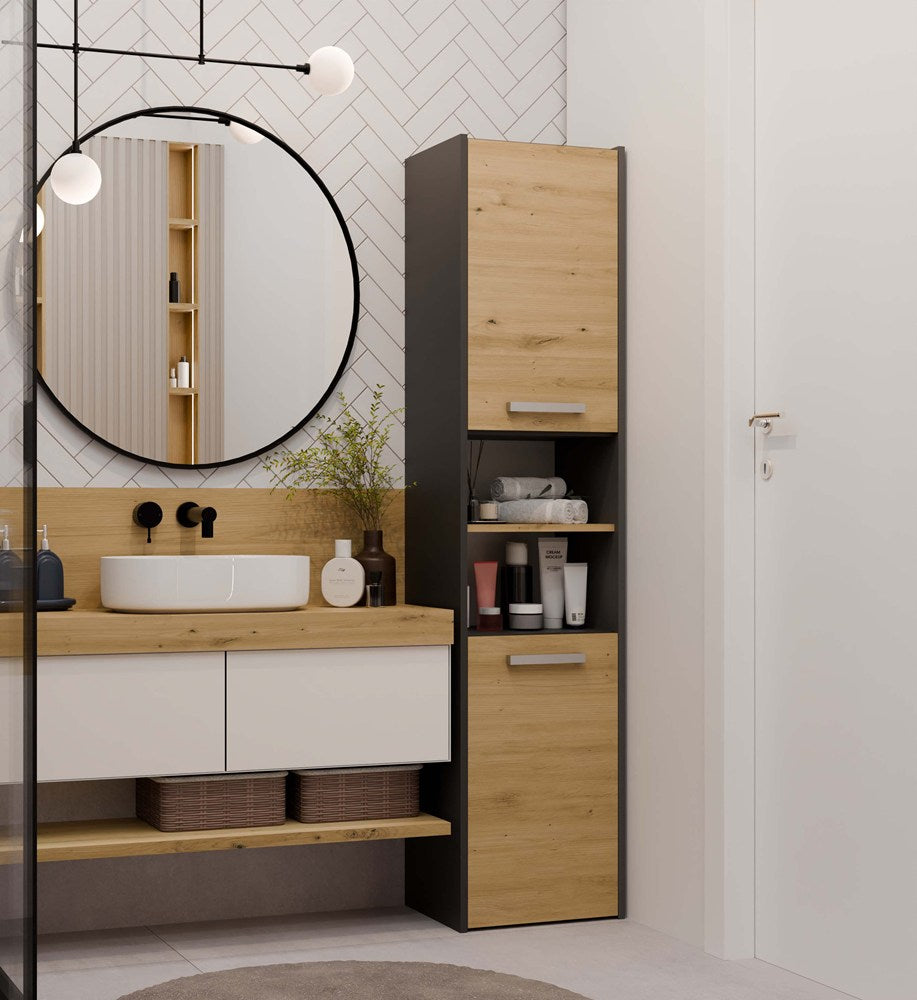 Badezimmer-Hochschrank Sara S40 ANTHRAZIT EICHE ARTISAN – Produktabbildung 2