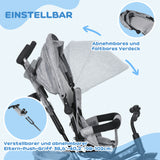 HOMCOM Kinder-Dreirad, Kinderfahrrad, Rückenkorb, Becherhalter, Sonnendach, Metall, Grau – Produktabbildung 5