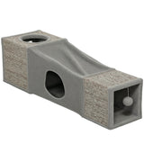 PawHut Katzentunnel, 2 Katzenhöhlen, Kratzflächen und Ballspielzeug, 98 cm x 30 cm x 30 cm, Braun + Grau