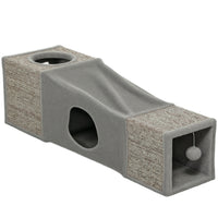 PawHut Katzentunnel, 2 Katzenhöhlen, Kratzflächen und Ballspielzeug, 98 cm x 30 cm x 30 cm, Braun + Grau