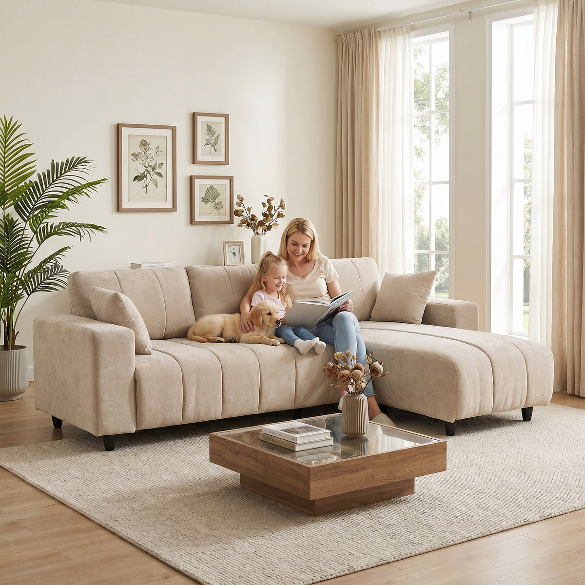 HOMCOM L-förmiges Ecksofa mit flexibler Chaiselongue, 4-Sitzer-Couch mit 2 Kissen, Metallrahmen, für – Produktabbildung 8