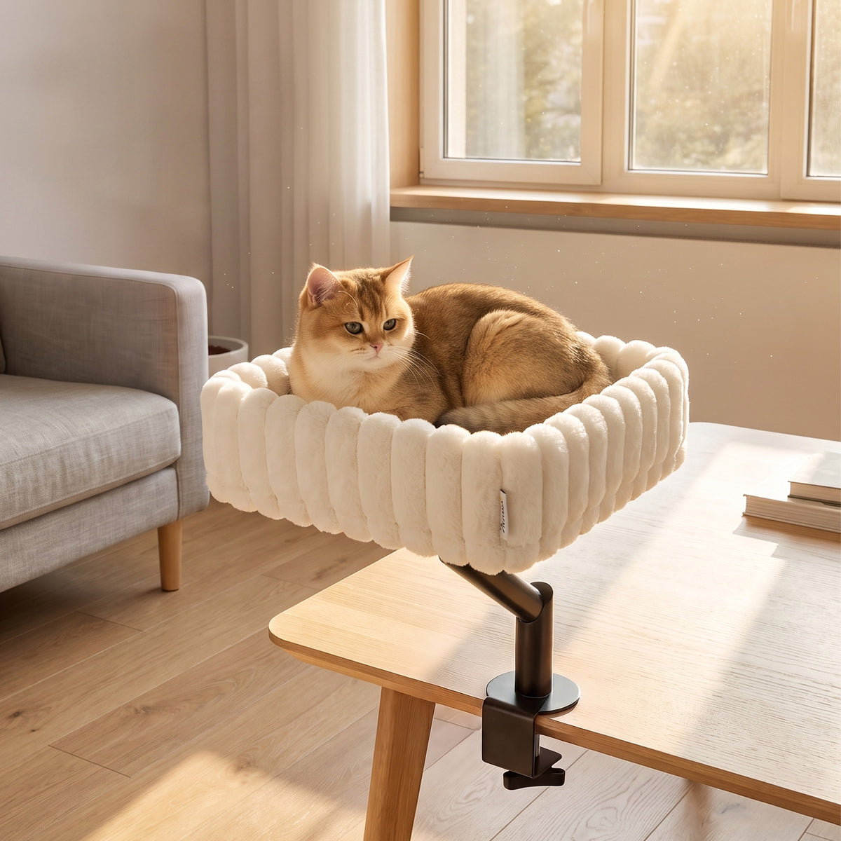 PawHut Katzen-Schreibtischbett, Katzenbett für Schreibtisch mit 360°Drehung, Hängeball verstellbare – Produktabbildung 2