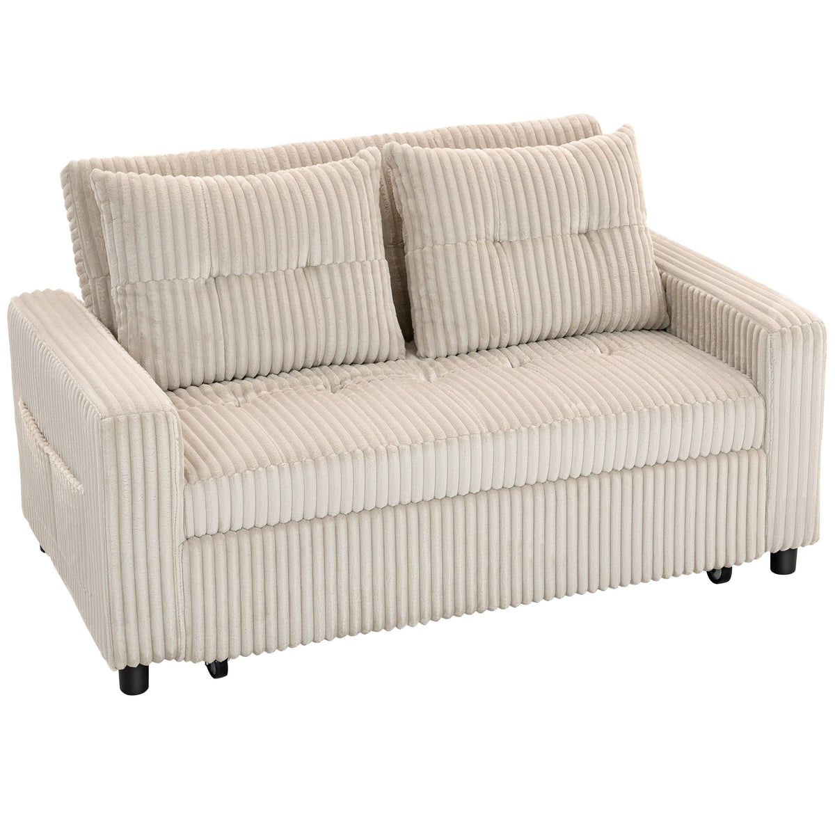 HOMCOM 2-Sitzer Sofabett, Cordbezug, zum Schlafsofa umwandelbar, 2 Kissen, Seitentaschen, 157 x 190 cm