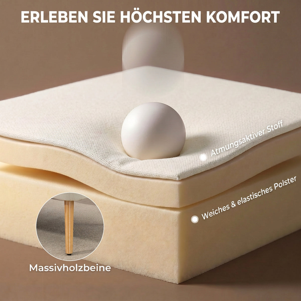 HOMCOM 2-Sitzer Sofa, weiche Polsterung, pflegeleichter Bezug, bis 220 kg, 117 x 56,5 x 77 cm, Cremeweiß – Produktabbildung 5