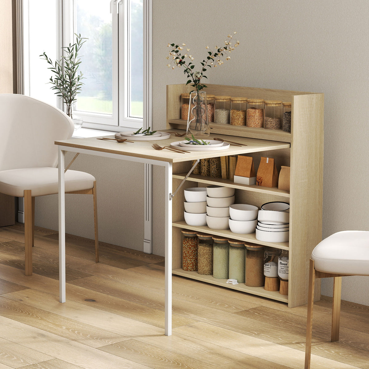 HOMCOM Esstisch Klappbar mit Regal, Industrie-Design, Platzsparend, Für Kleine Räume, 78,5 x 91 x 93 cm – Produktabbildung 2