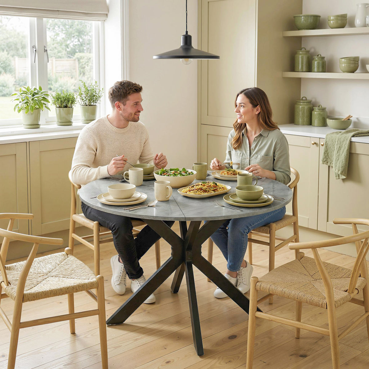 HOMCOM Klappbarer Esstisch für 2-6 Personen, Runder Klapptisch mit Doppel-X-Stahlrahmen, Dicke – Produktabbildung 2
