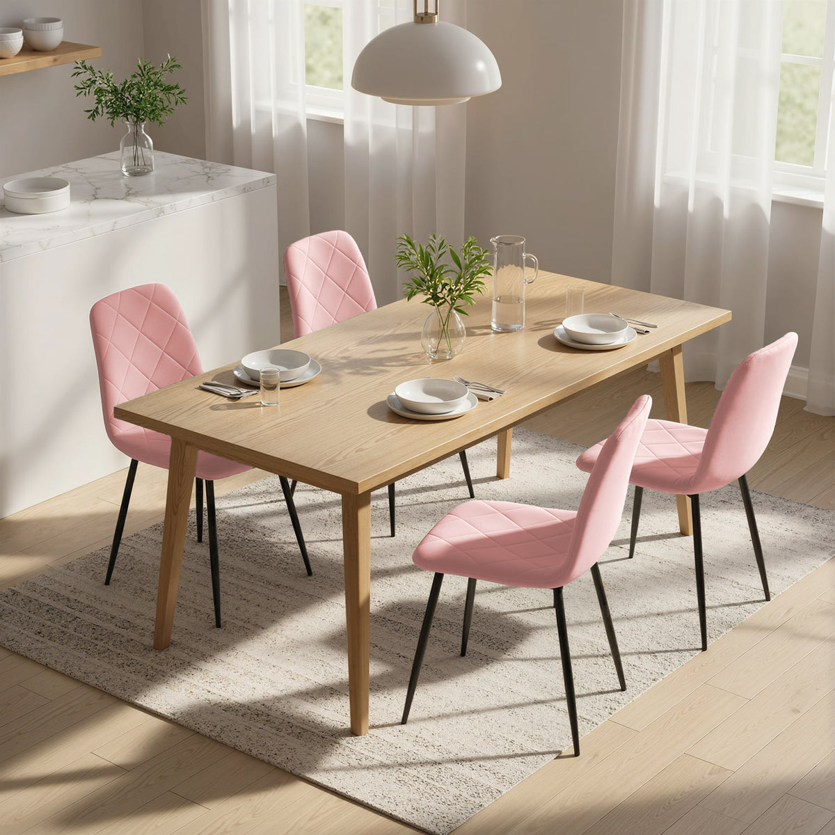 HOMCOM Esszimmerstühle 4er Set Küchenstuhl mit Rückenlehne, Samtoptik, Sessel 45 x 54 x 87 cm Rosa – Produktabbildung 2