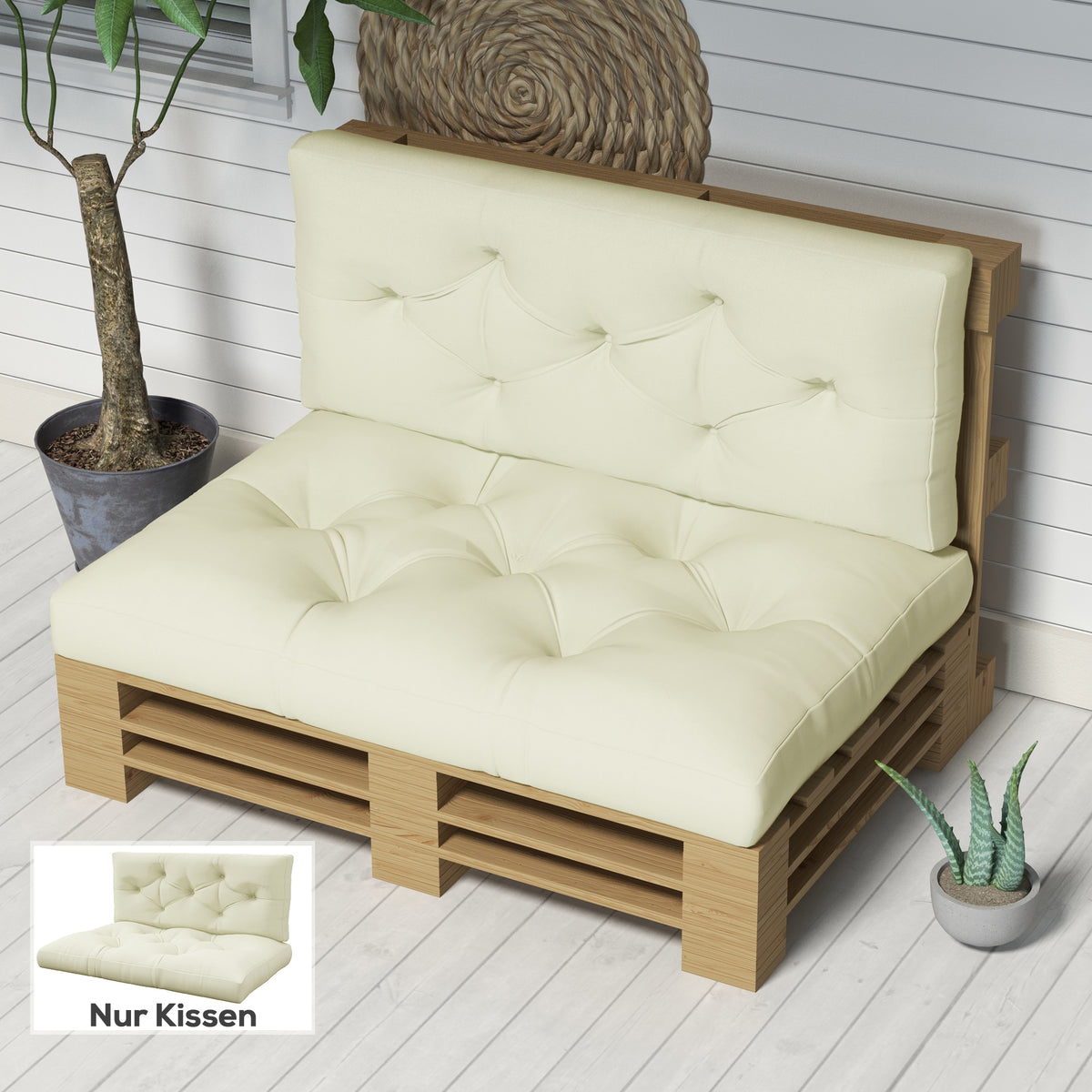 Outsunny Sitzpolster Sitzkissen Polsterauflage, mit Knopfheftung, 120 x 80 x 12 cm, Cremeweiß – Produktabbildung 2