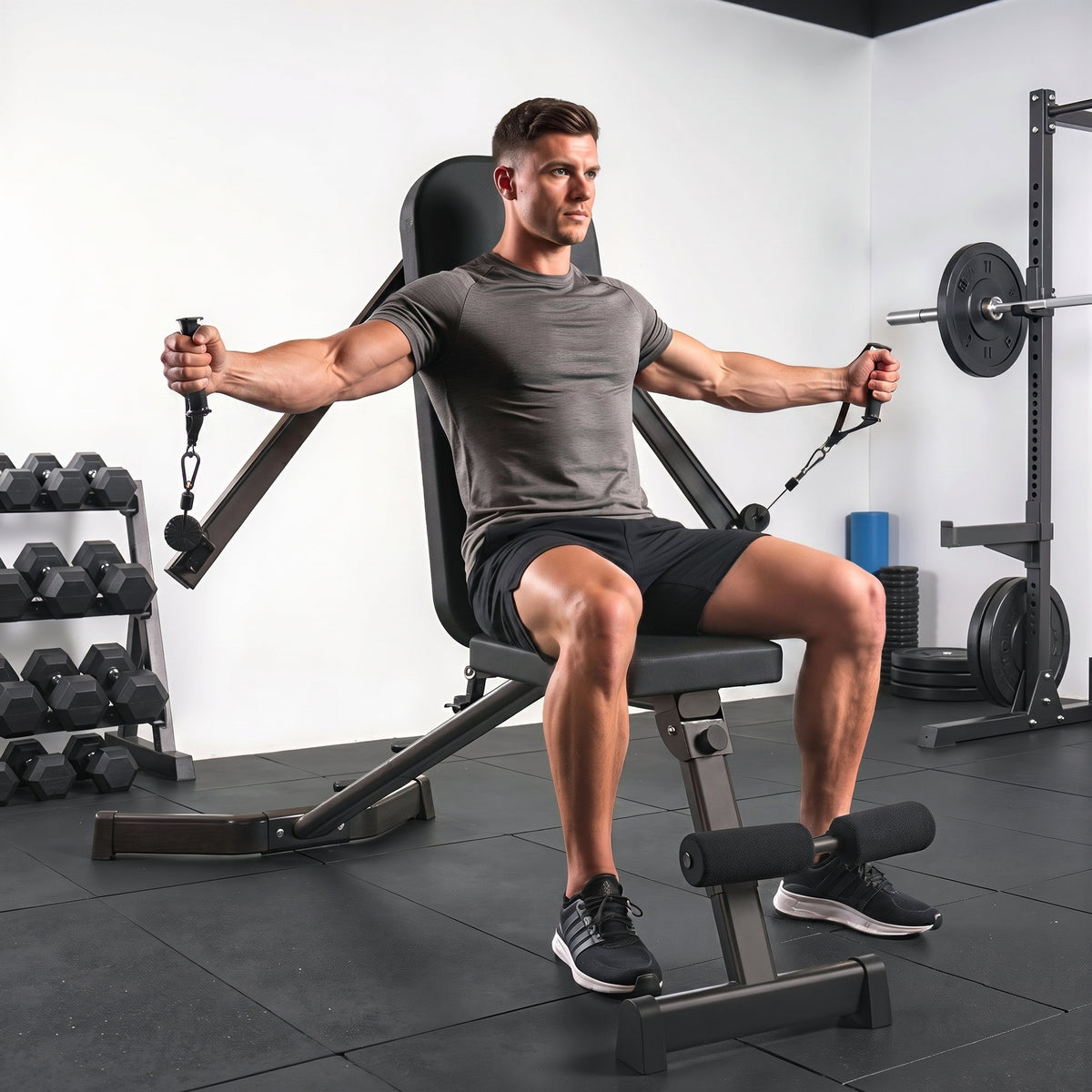 Hantelbank klappbar Trainingsbank mit Beinstrecker 3-Fach Rückenlehne, 3 Widerstandsstufe 300 kg Last – Produktabbildung 2