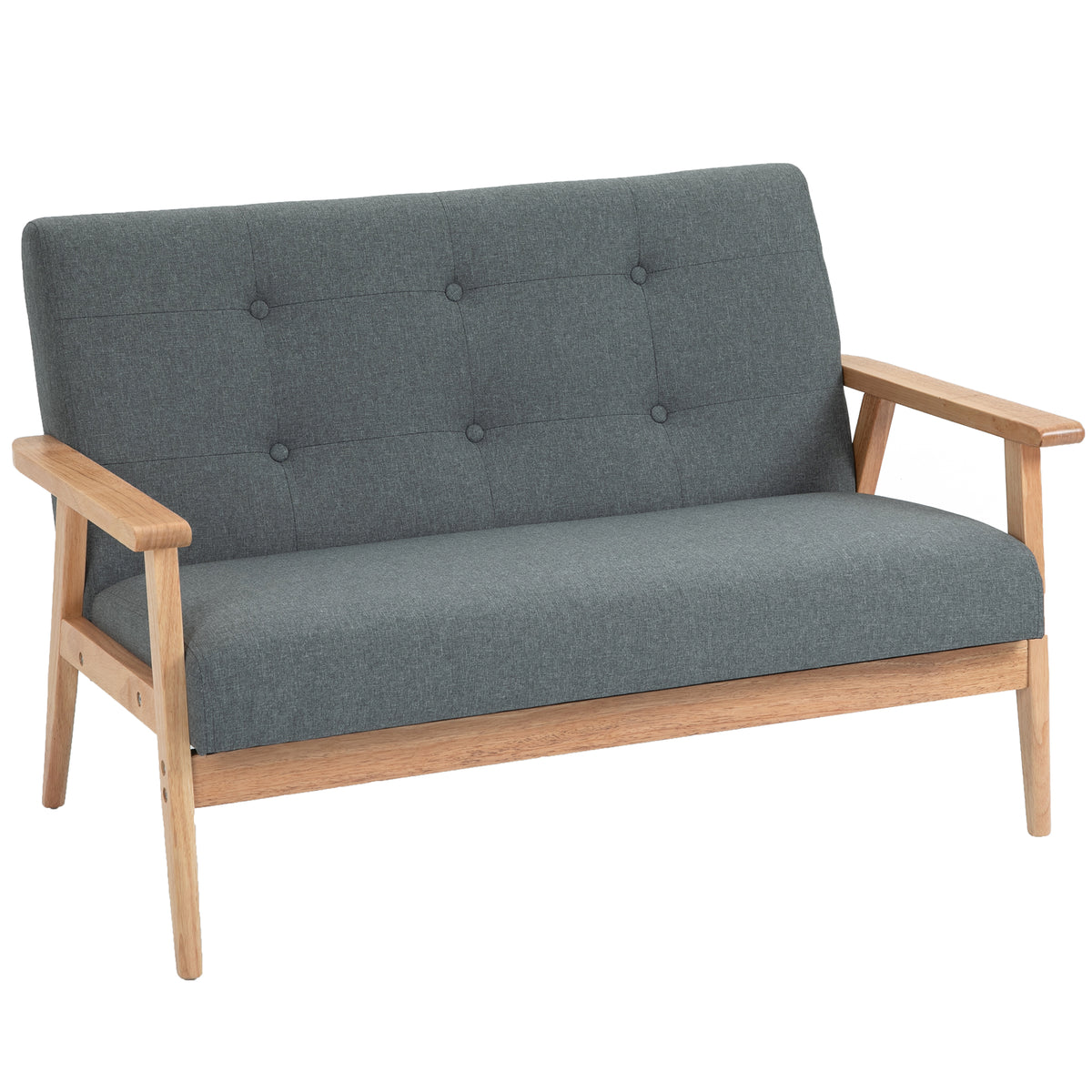HOMCOM Sofa 2 Sitzer, 115 cm Couch mit Armlehnen, Rückenlehne, Kleine Polstersofa mit Leinenoptik, Holzbeine