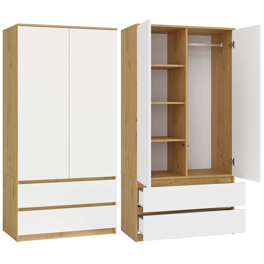 Kleiderschrank Malwa SS-90 EICHE ARTISAN WEISS
