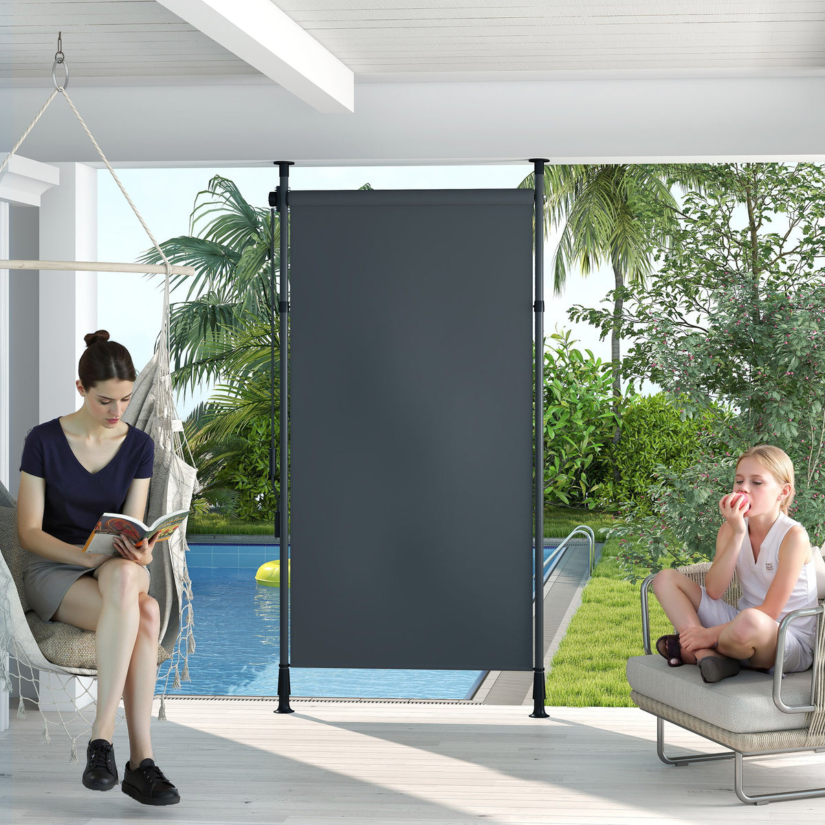 Outsunny Freistehende Markise, verstellbare Länge, Montage ohne Bohren, Aluminiumrahmen, 1,5 x 2,2-3,1 m – Produktabbildung 2