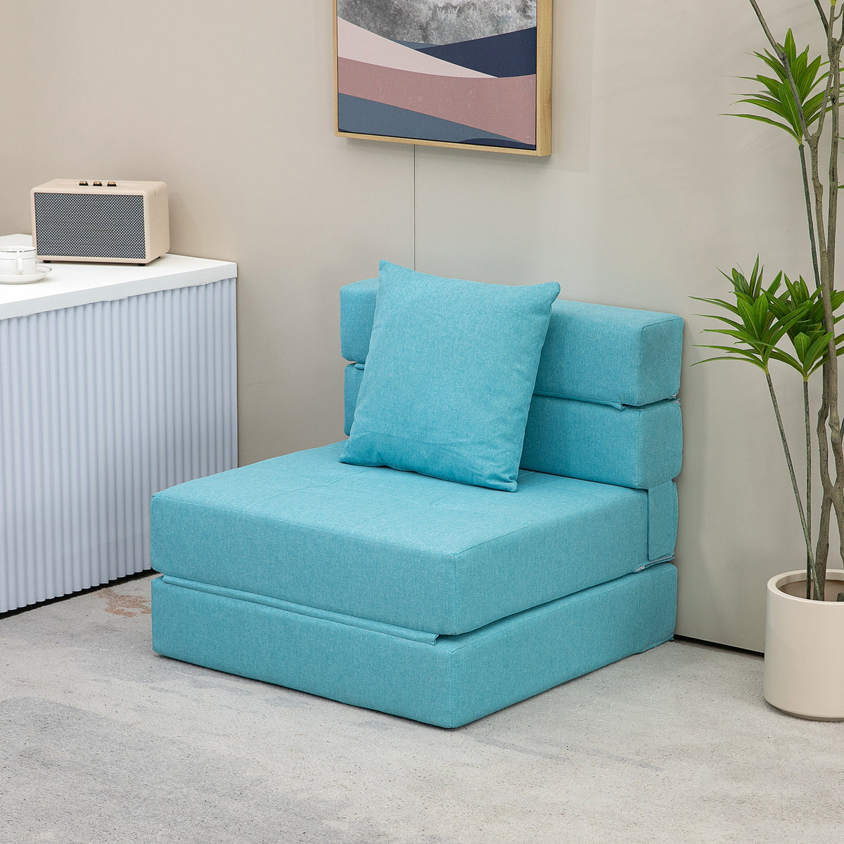 HOMCOM Schlafsessel Relaxsessel Gästebett. abnehmbarer Bezug, 70 cm x 70 cm x 61 cm, Hellblau – Produktabbildung 2