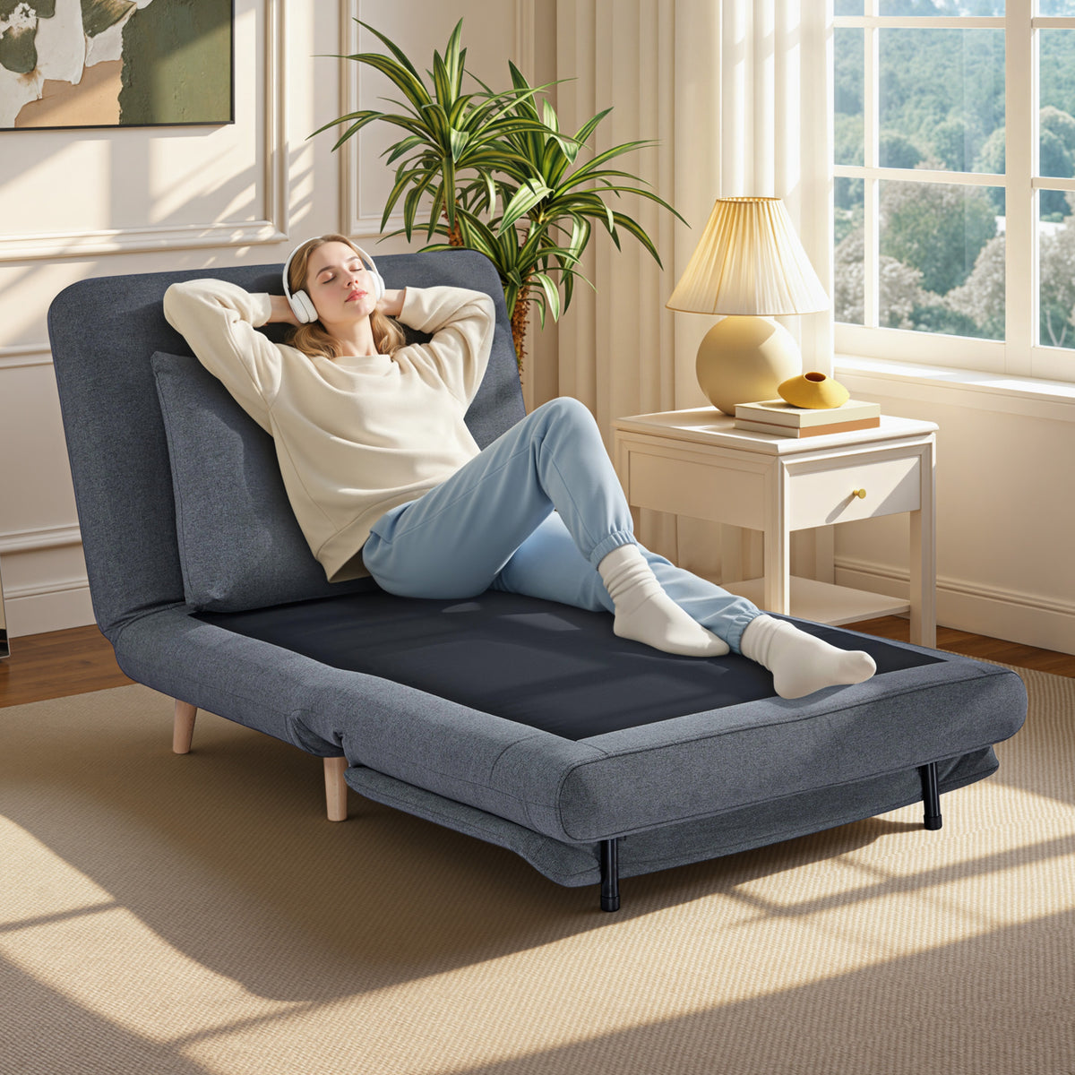 HOMCOM 3-in-1 Schlafsessel mit Bett-Funktion, Liegesessel, verstellbare Rückenlehne, Buchenholzbeine – Produktabbildung 2
