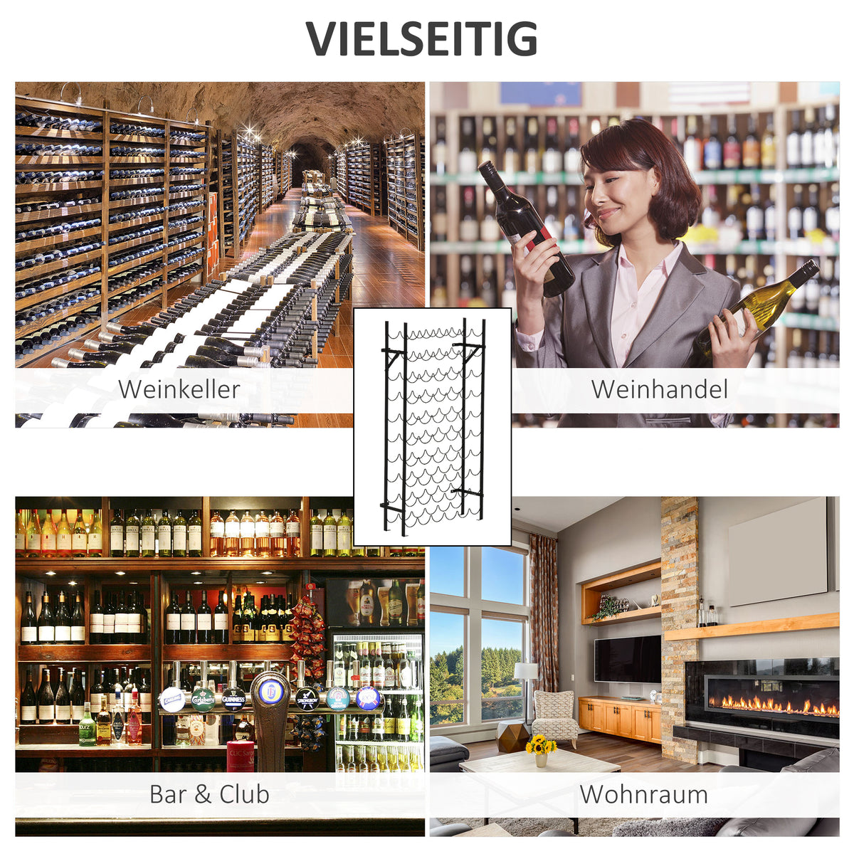 HOMCOM Weinregal für 60 Flaschen Flaschenregal Metall Flaschenhalter 63 x 20,5 x 118 cm Schwarz – Produktabbildung 4
