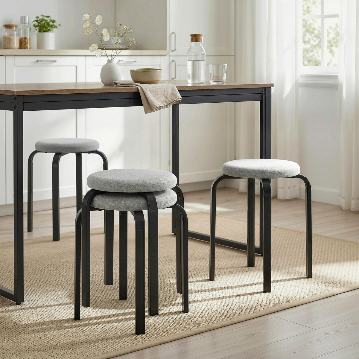 HOMCOM Stapelhocker Set mit 4 Stück, Moderne Gepolsterte Runde Hocker ohne Rückenlehne für Küche – Produktabbildung 2