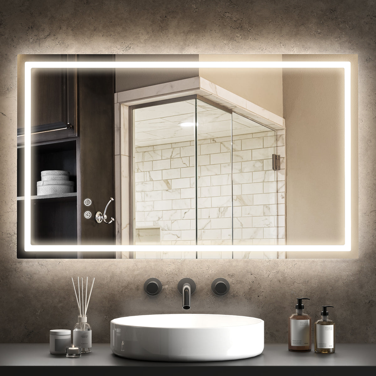 HOMCOM LED-Badezimmerspiegel, einstellbare Helligkeit, Antibeschlag-Funktion, wasserfest – Produktabbildung 2