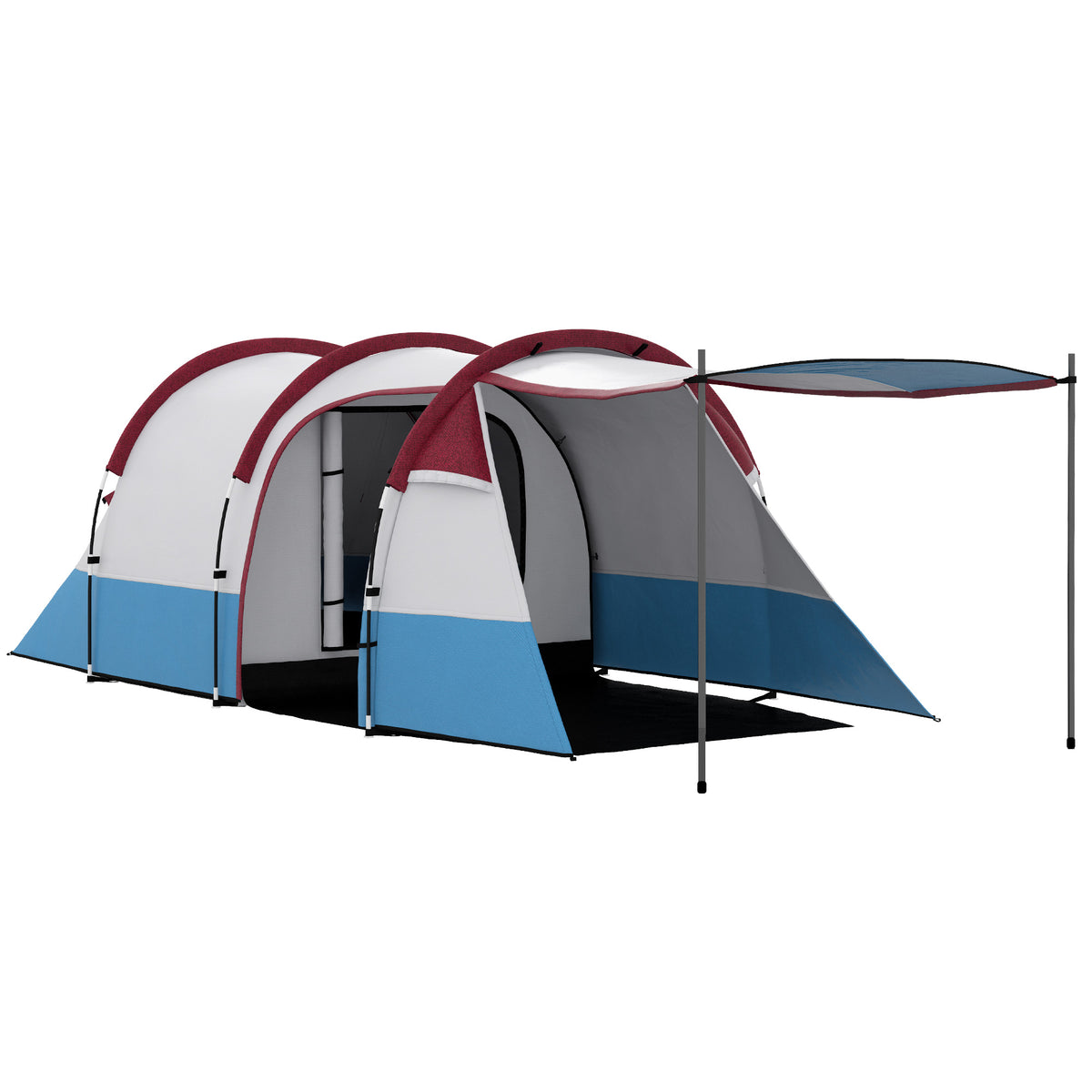 Outsunny Campingzelt, für 2 Personen, Laternenhaken, drei Eingänge, wasserdicht, Rot