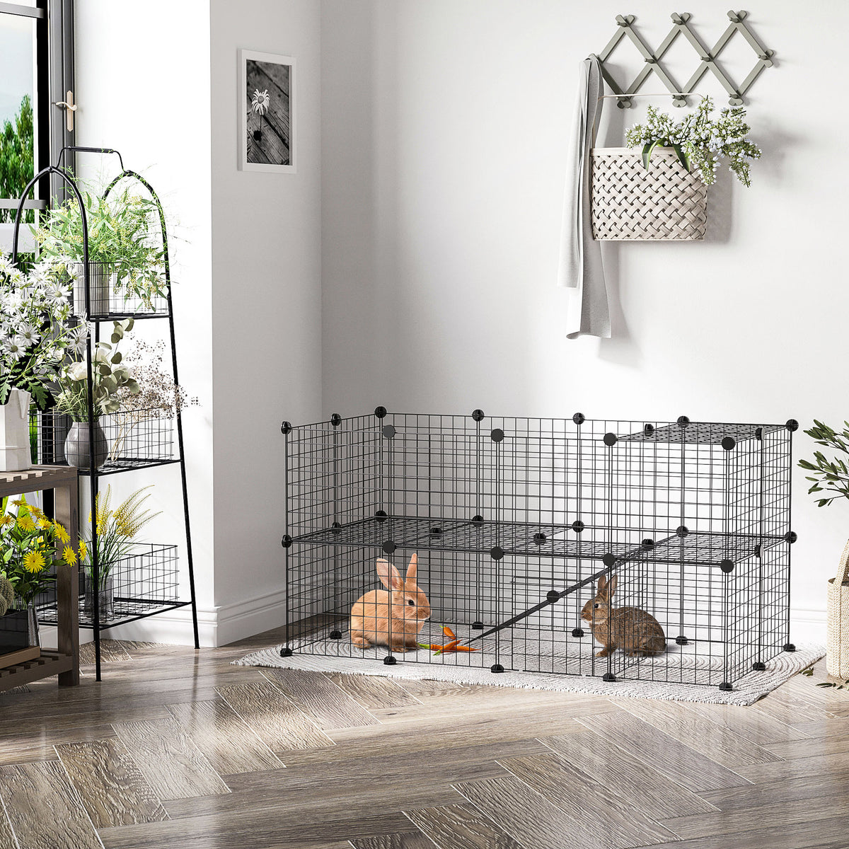 PawHut Freigehege, Freilaufgehege, Laufstall mit 36 Platten, Kleintiergehege für Kleintiere – Produktabbildung 2