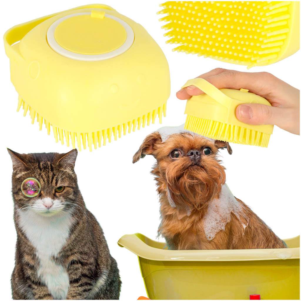 IKONKA Silikonbürstenreiniger zum Waschen von Hunden und Katzen mit Spender gelb
