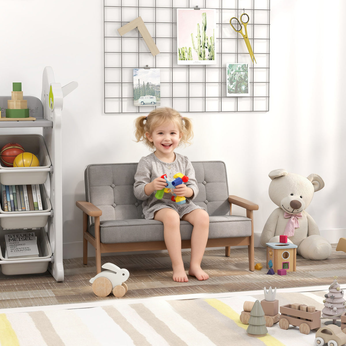 Kindersessel, Kindersofa mit Holzrahmen, Samtoptik, gepolstert, für Kinder von 3-8 Jahren Grau – Produktabbildung 2