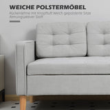 HOMCOM Zweisitzer-Sofa mit Stauraum, Knopfheftung, Kissen, Kautschukbaumholz, 117x62x78cm, Hellgrau – Produktabbildung 5