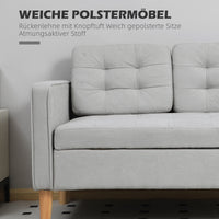 HOMCOM Zweisitzer-Sofa mit Stauraum, Knopfheftung, Kissen, Kautschukbaumholz, 117x62x78cm, Hellgrau – Produktabbildung 5