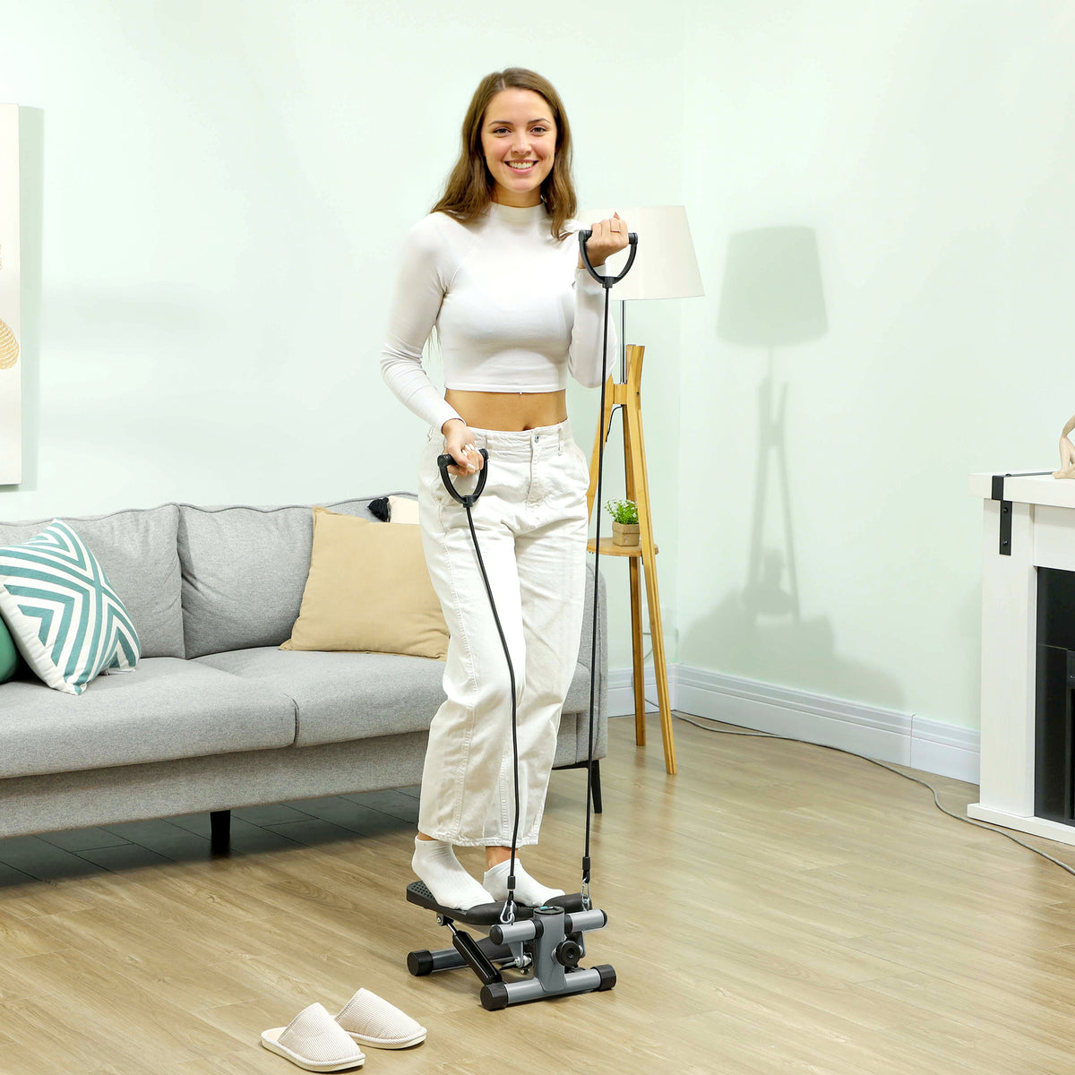 2 in 1 Mini-Stepper für Zuhause mit Power Ropes, LCD-Display Up-Down Swing Stepper 41 x 30,5 x 18,5 cm – Produktabbildung 2