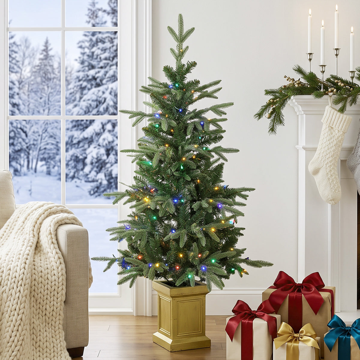HOMCOM Künstlicher Weihnachtsbaum, 120 cm Christbaum mit 110 LED-Beleuchtung 147 Spitzen, 2 Lichtfarben – Produktabbildung 2